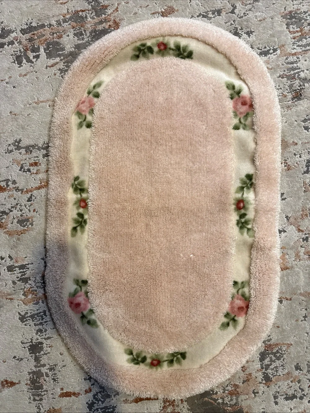 Pink Floral Oval Bath Rug - Soft Plush Bathroom Accent